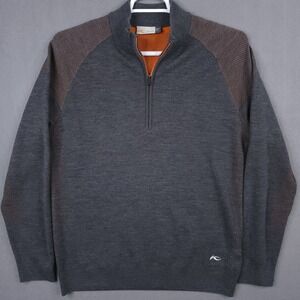 KJUS Men Kulm Half-Zip Merino Wool Blend Sweater Gray Orange Size 52 Large